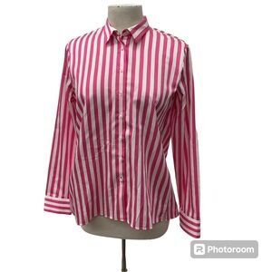 Eterna fuchsia pink striped button up long-sleeved blouse size 12